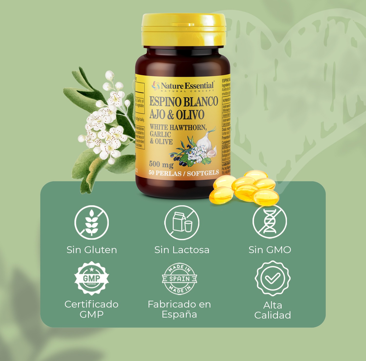Espino blanco + ajo + olivo 500 mg. 50 perlas - Imagen 5