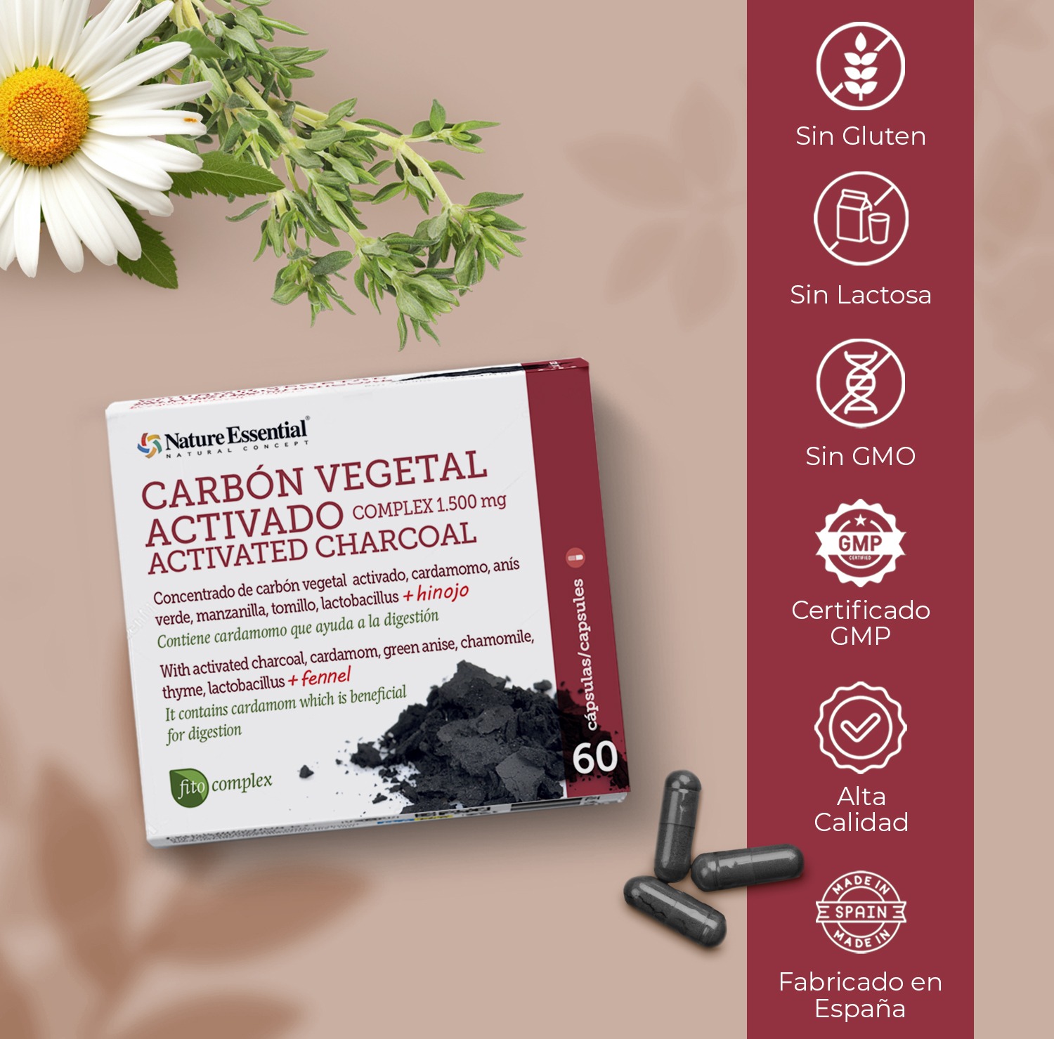 Carbón vegetal activado (complex) 1500 mg. (ext. seco) 60 cápsulas - Imagen 4