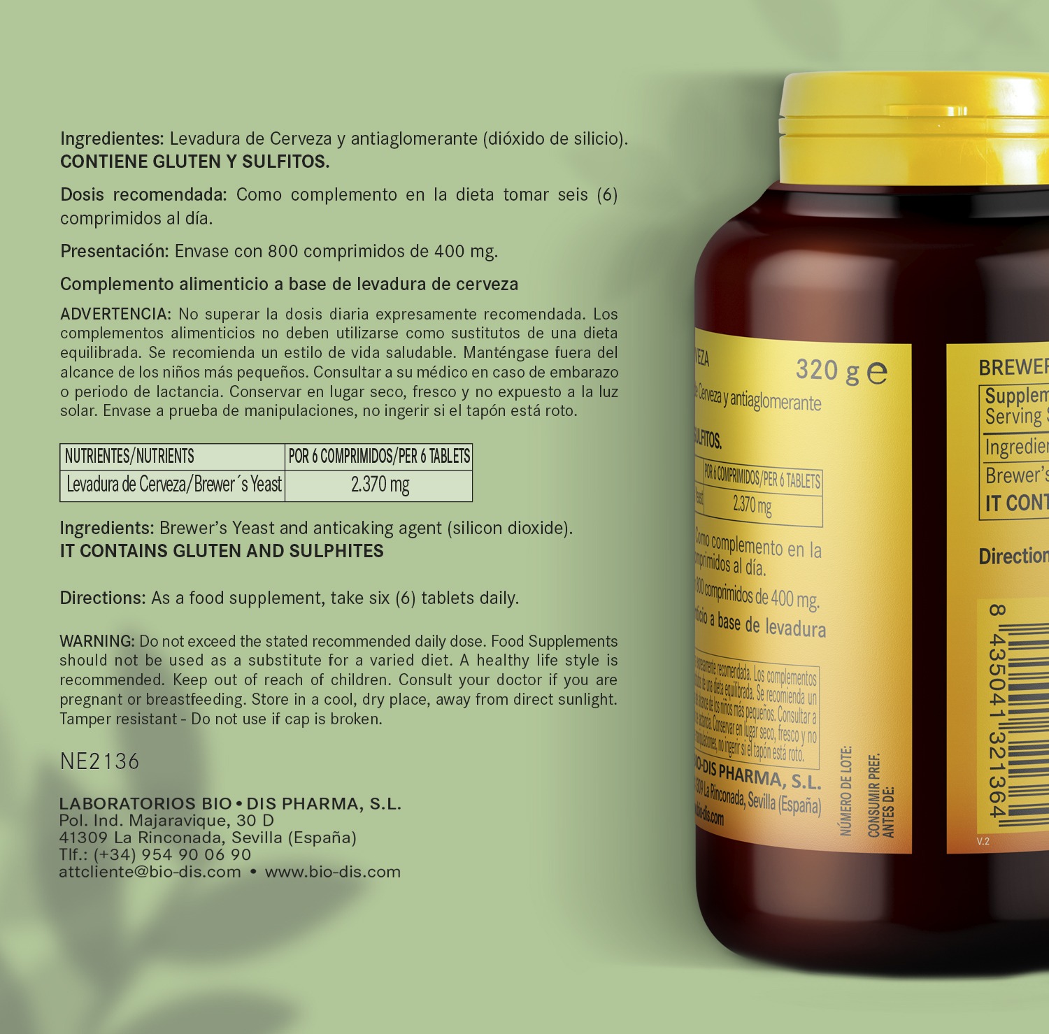 Levadura de cerveza 400 mg. 800 comprimidos - Imagen 6