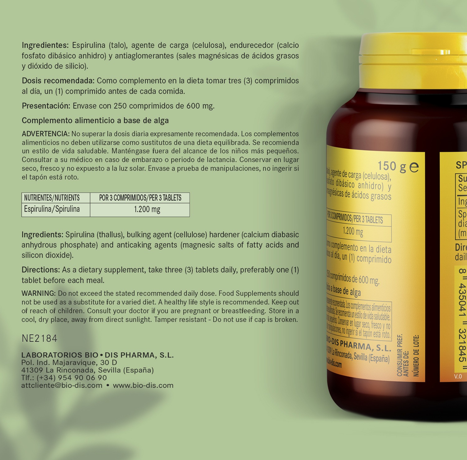 Espirulina 400 mg. 250 comprimidos - Imagen 6