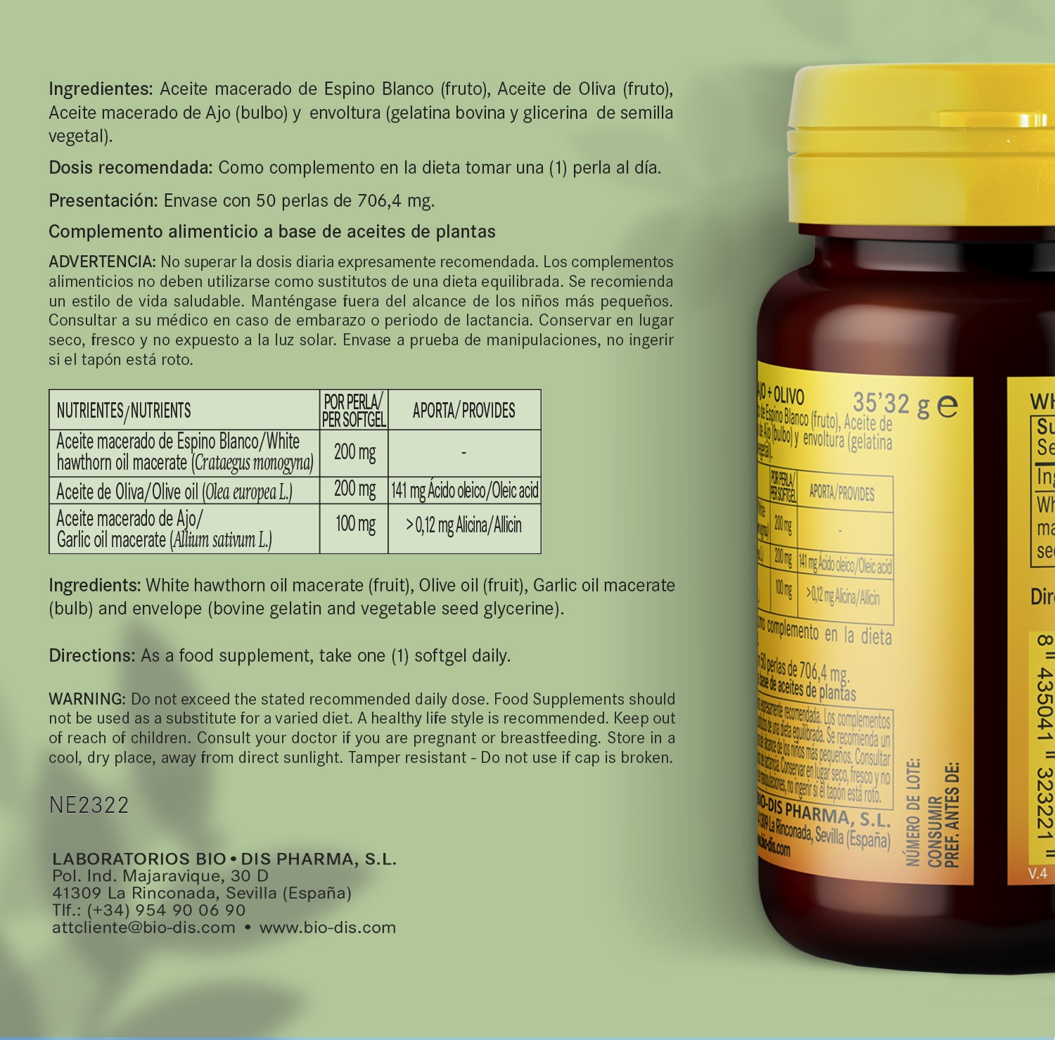 Espino blanco + ajo + olivo 500 mg. 50 perlas - Imagen 6