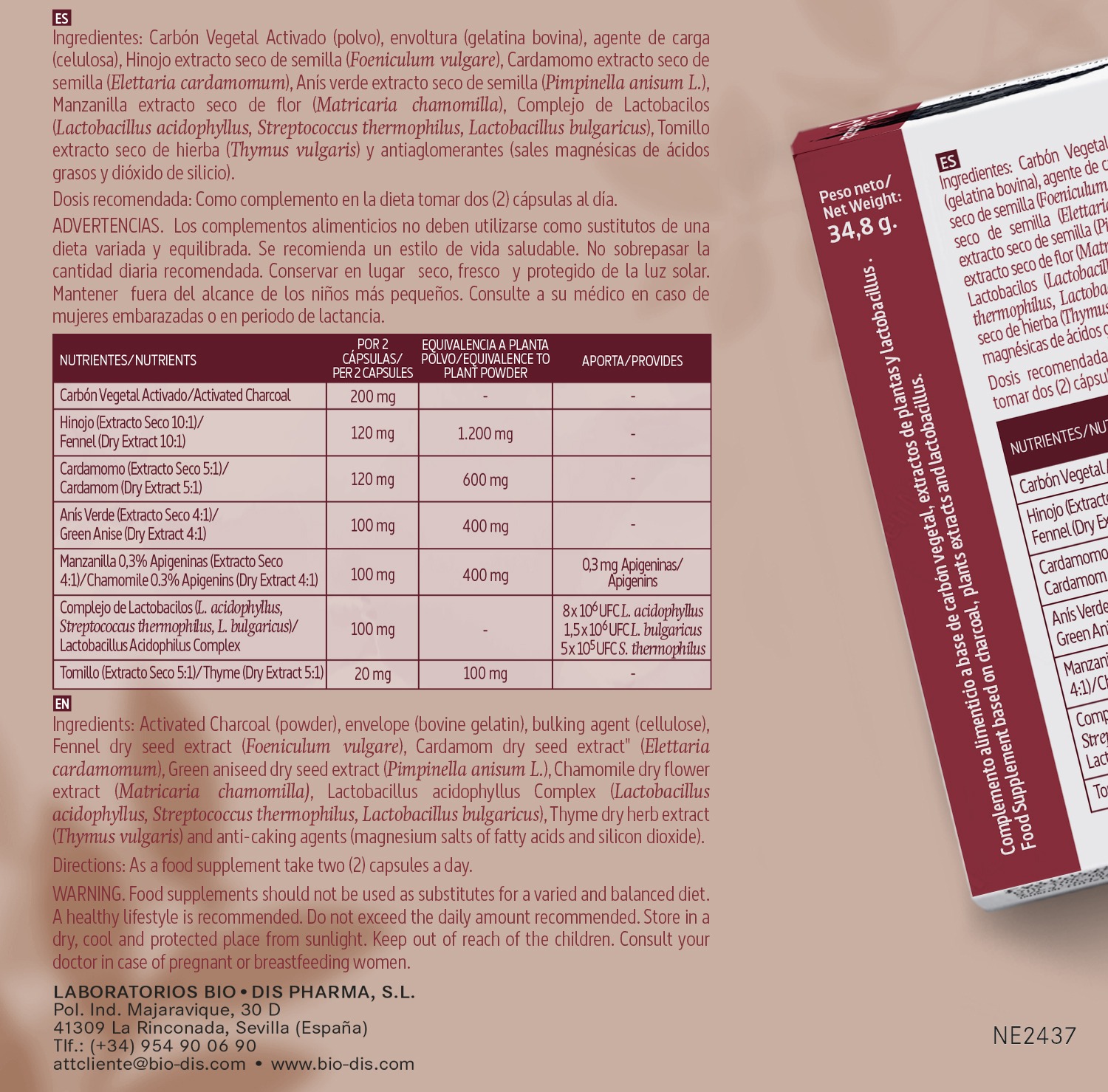 Carbón vegetal activado (complex) 1500 mg. (ext. seco) 60 cápsulas - Imagen 5