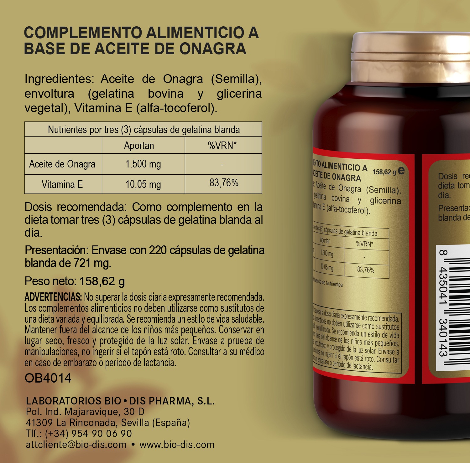 Aceite de onagra + Vit. E 500 mg. 220 perlas - Imagen 6
