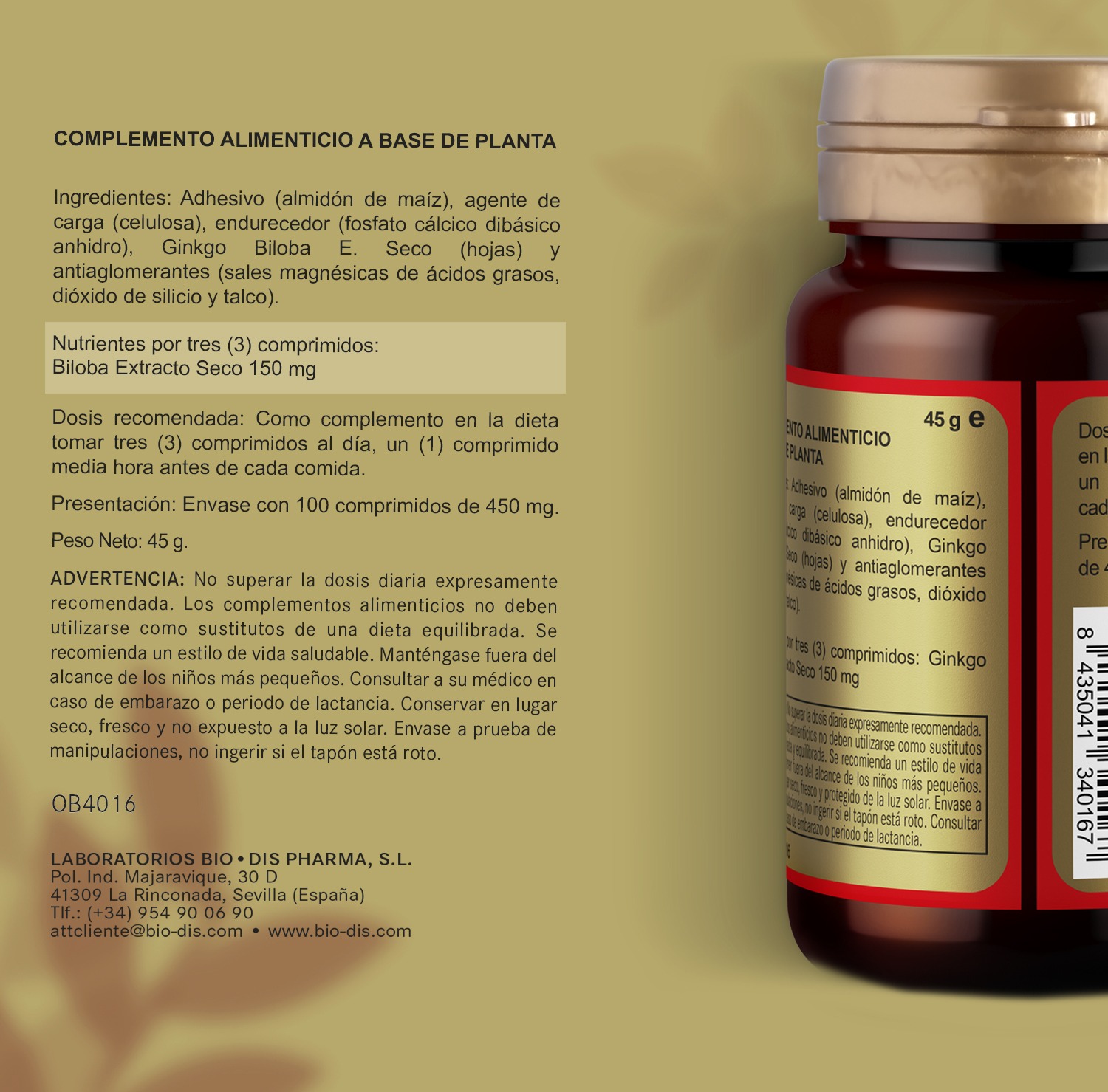 Ginkgo biloba 450 mg. (ext. seco) 100 comprimidos - Imagen 6