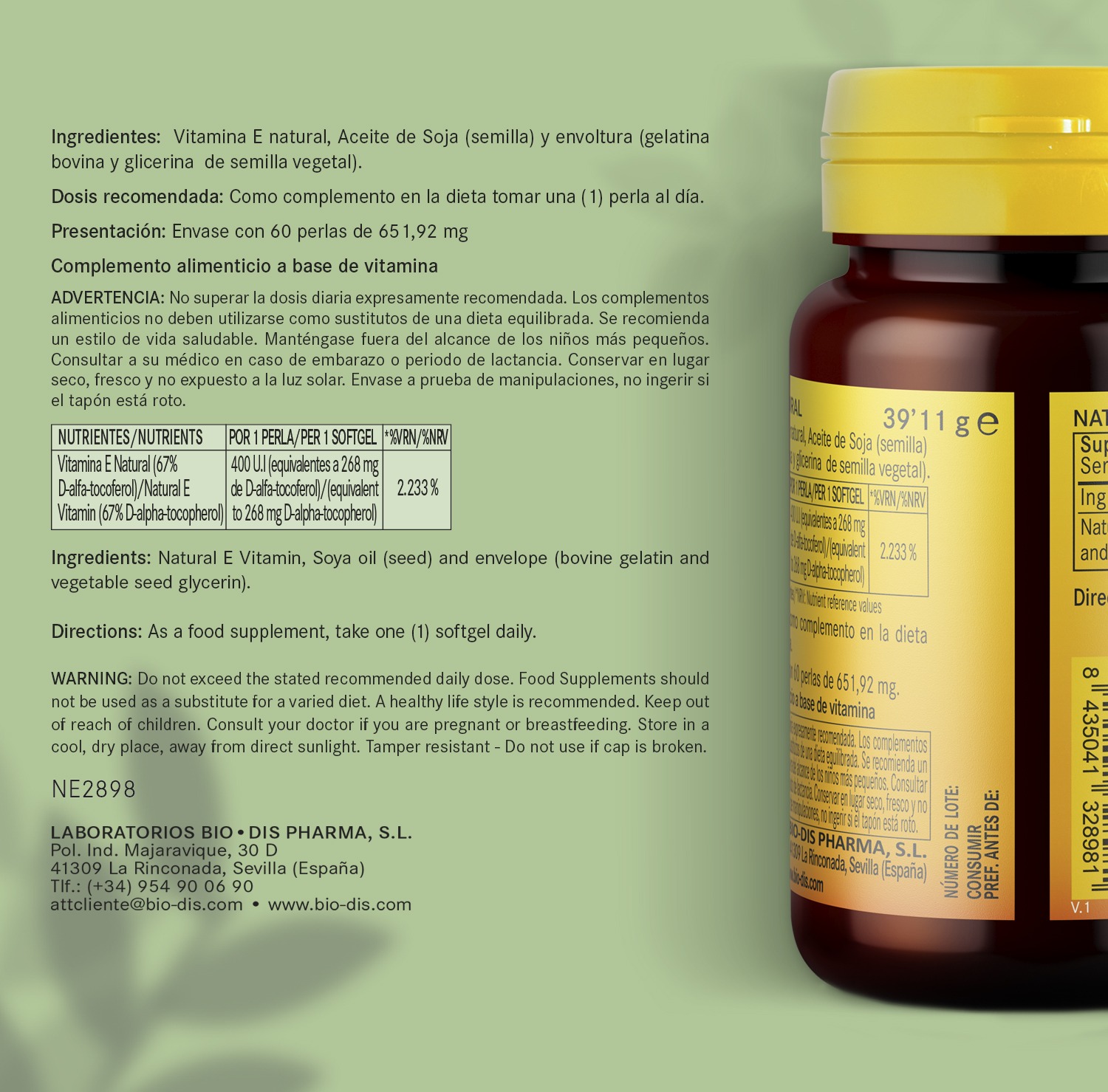 Vitamina E-400 U.I. Natural 60 perlas - Imagen 6