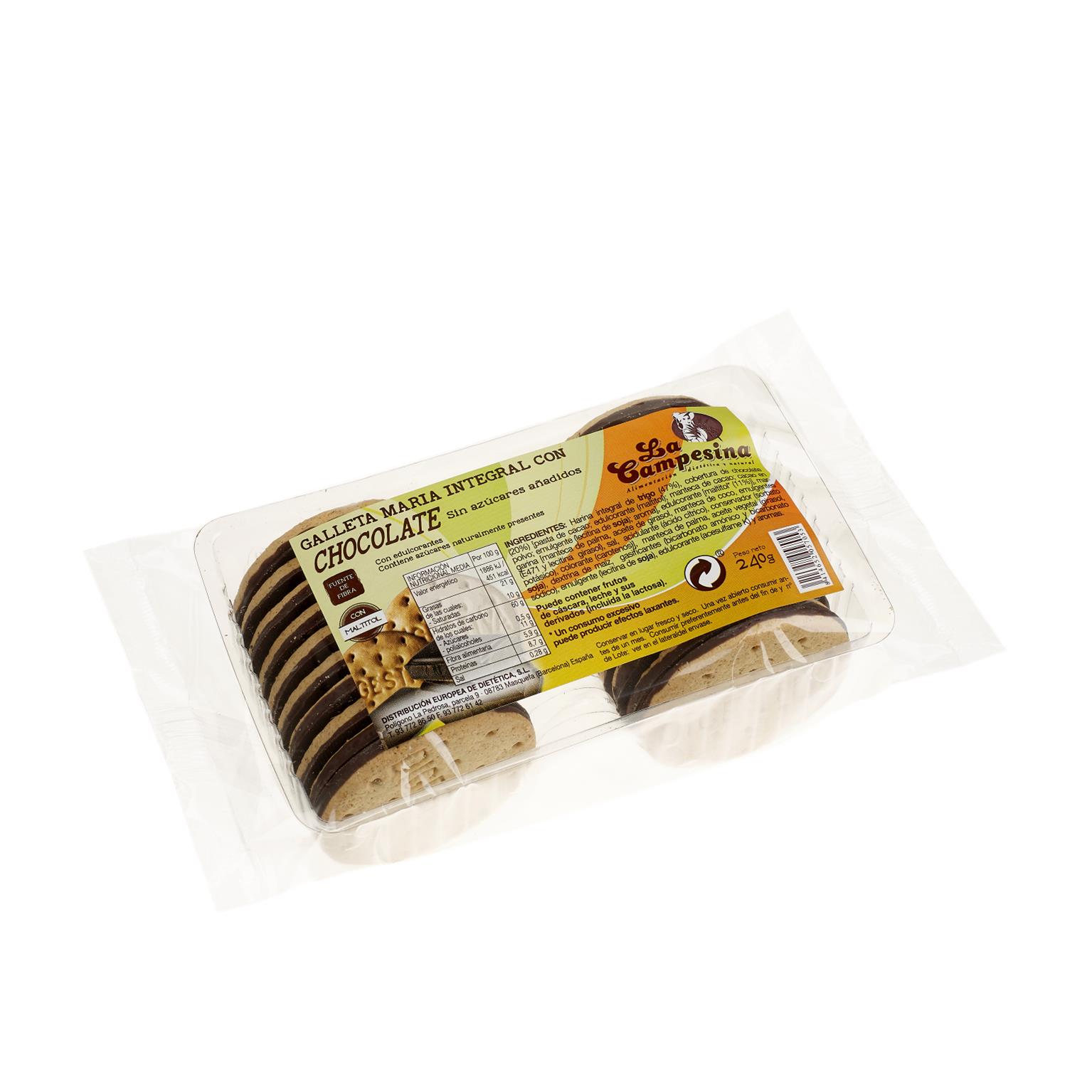 La campesina galleta maria integral con chocolate SIN AZUCAR (240 g)