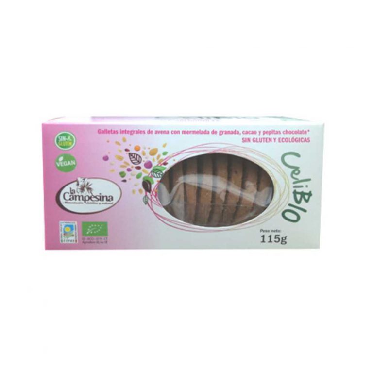 Galletas integrales Avena con Granada, Cacao y Pepitas Choco (115 gr)